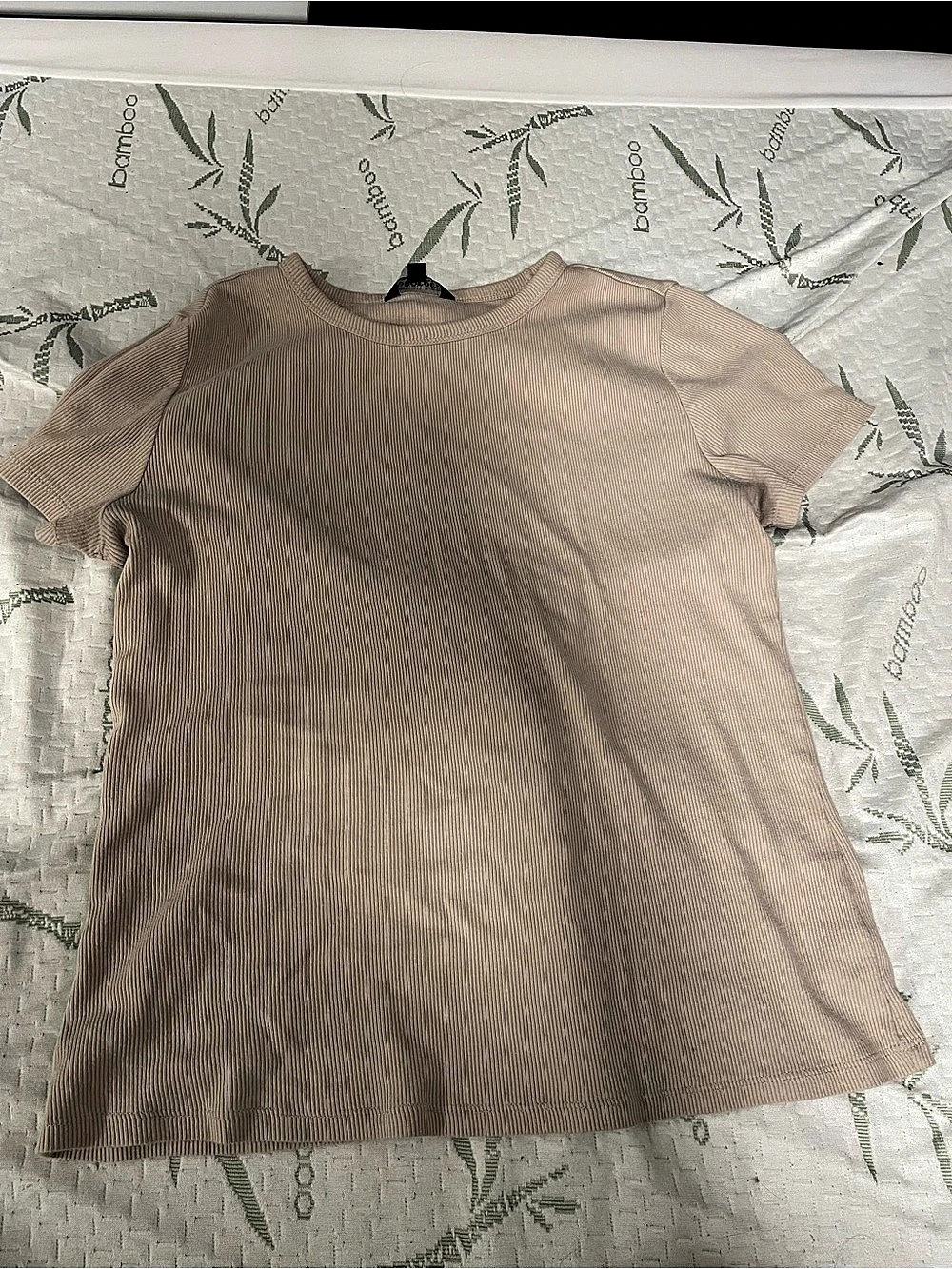 George Ribbed Short Sleeve Top in Beige Size Small